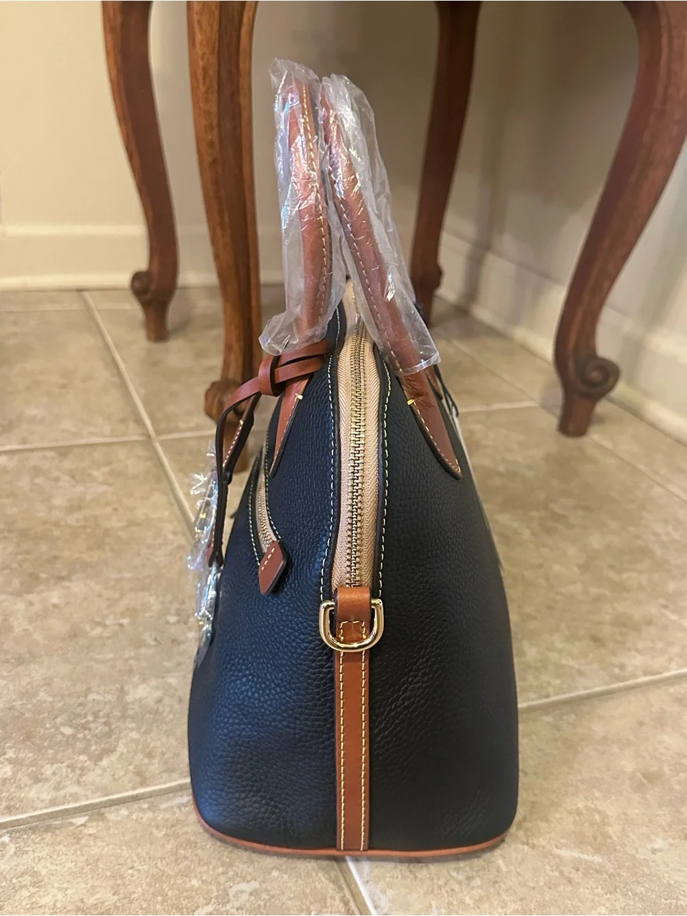 NWT Dooney & Bourke Black Pebble Leather Domed Satchel Handbag